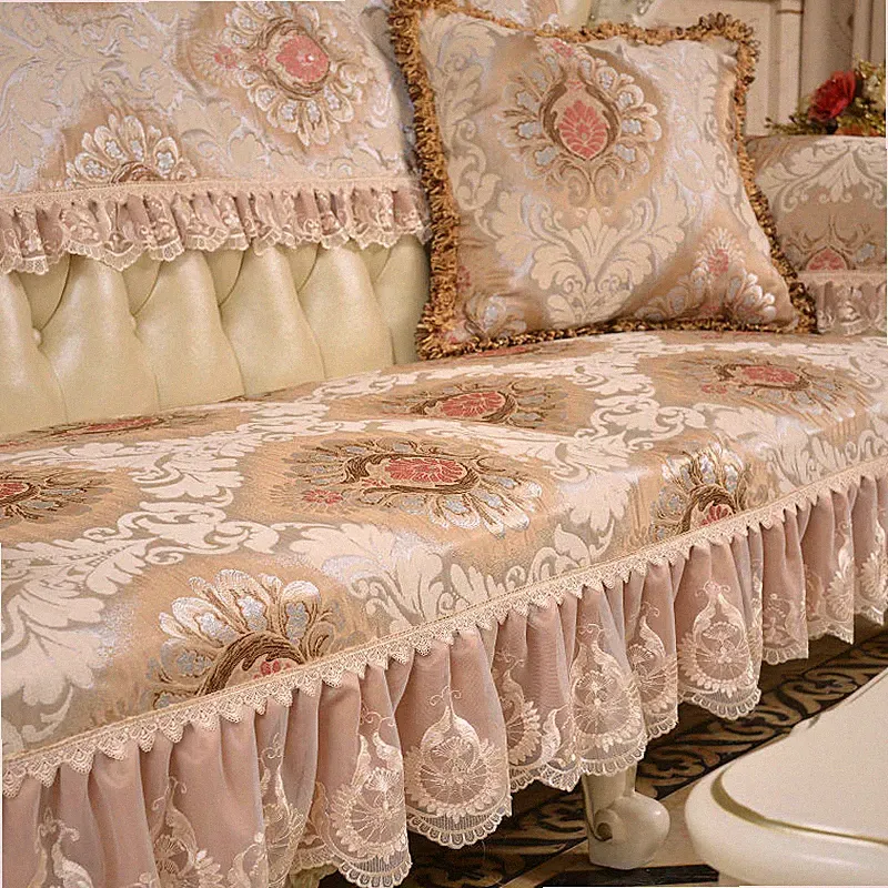 Luxury Lace Sofa Cover 3 Seater Slipcover Couch Recliner Anti-slip Protector Mat