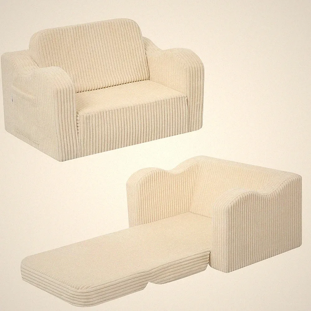 MeMoreCool Toddler Chair Comfy for 1-3 Years Old, Corduroy Kids Couch Bed Fol...